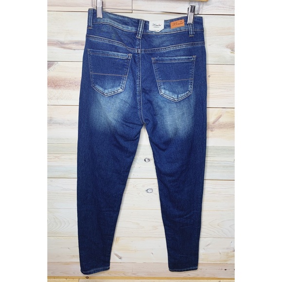 Dark Washed High Rise Skinny Jeans with Bleached Detailing - Picture 3 of 3